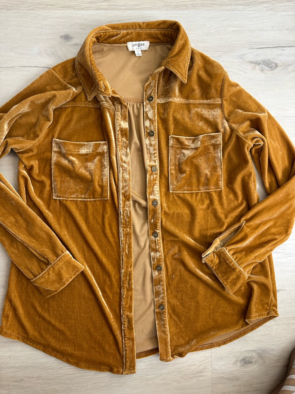 Umgee Velvet Button-Down Shirt Jacket in Mustard